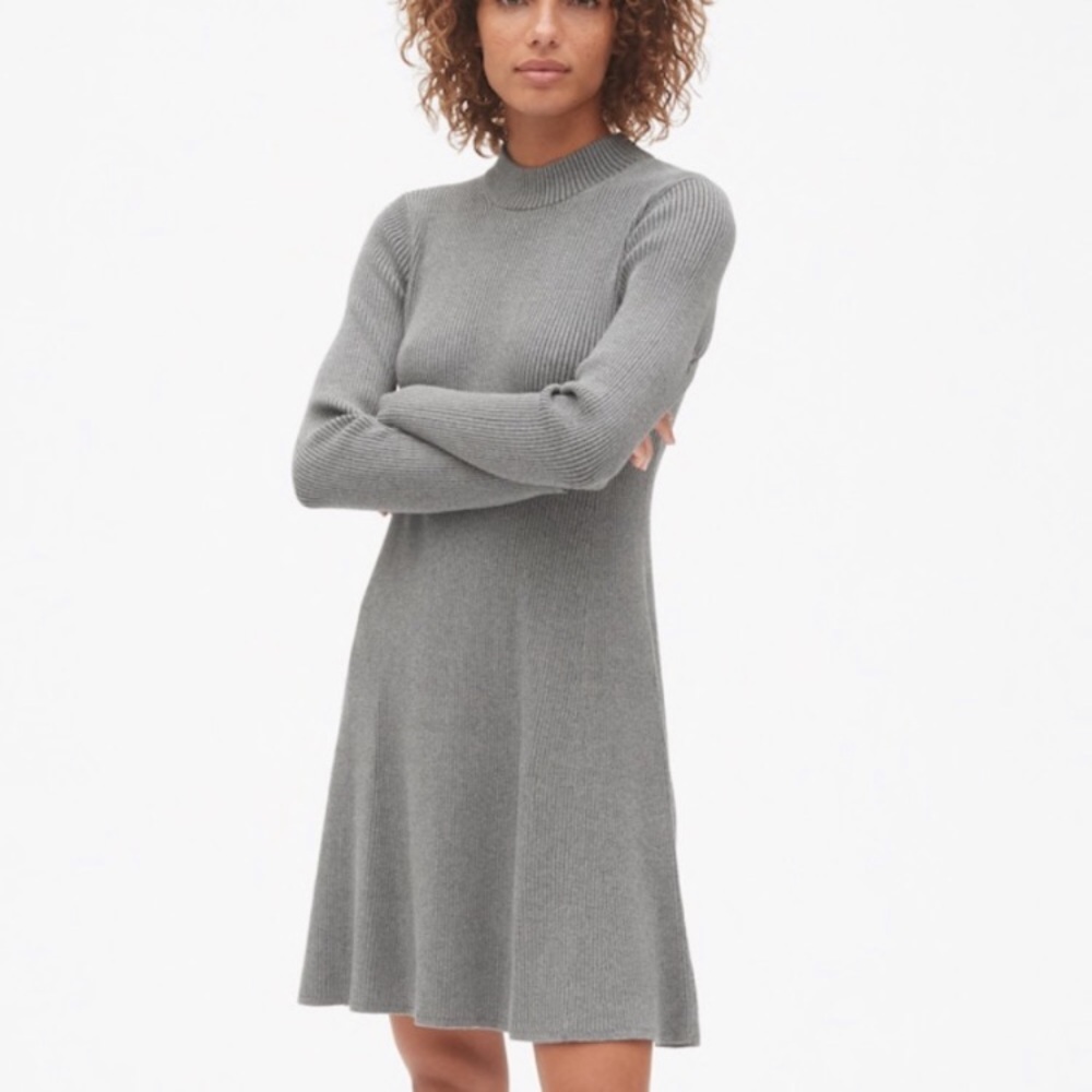 GAP Ribbed Mock-neck Grey Turtleneck Sweater Dress Medium
